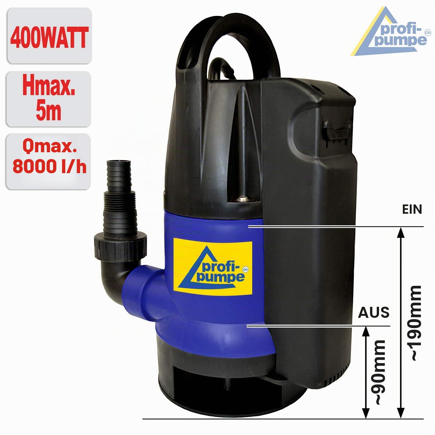 Schmutzwasser Tauchpumpe flachsaugend Regenfasspumpe Integrierter Schwimmer 400W Abschalthöhe 9-10cm Anschalthöhe 18-19cm 230V Partikelgröße 35mm Förderhöhe 5m Tauchtiefe 5m Dirt-Star-Extra-SS 400