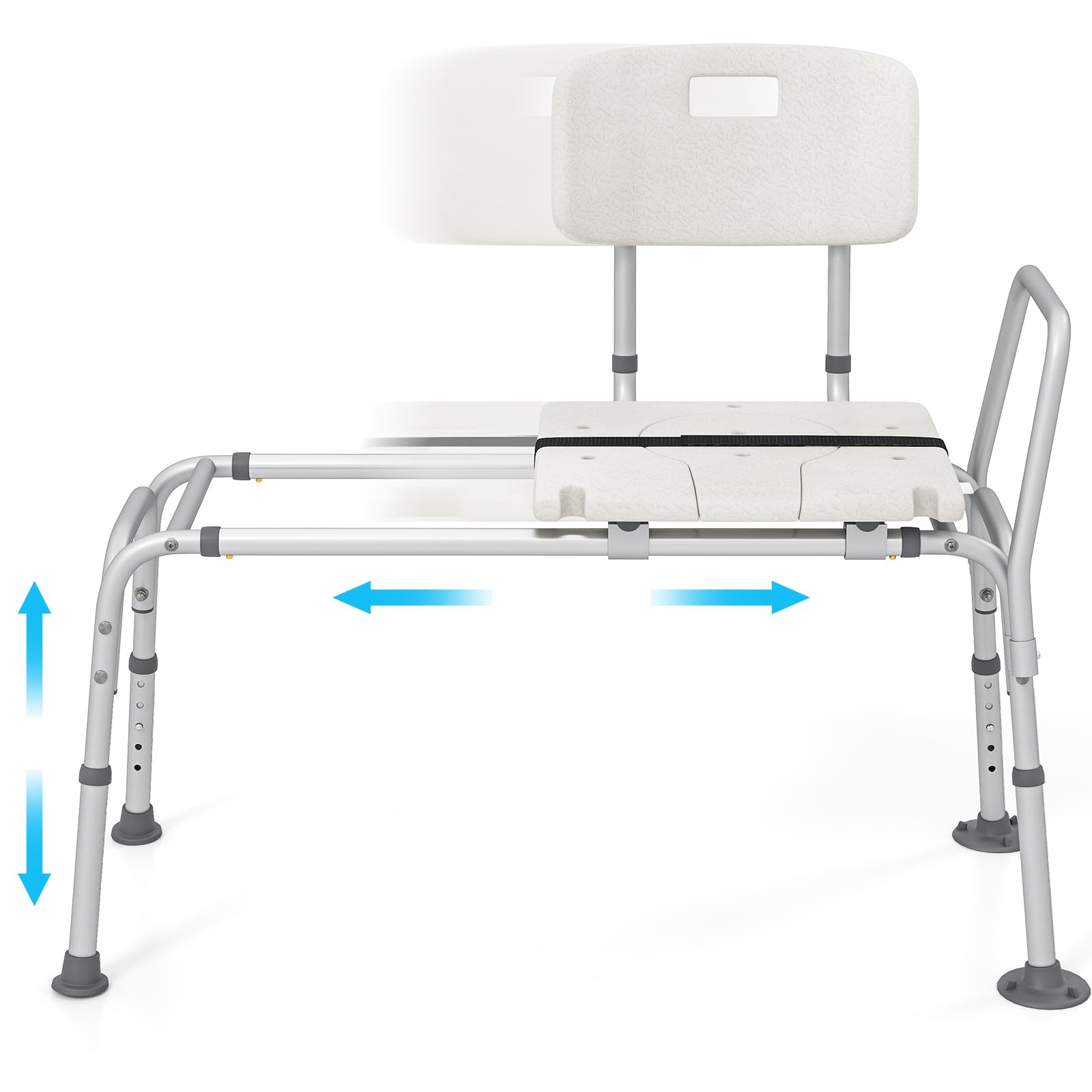 COSTWAY Sedia per Doccia Anziani con Posizione e Altezza Regolabili 105 x 49 x 85-95 cm, Sgabello per Vasca da Bagno con Schienale, Braccioli e Cintura di Sicurezza per Donne Incinte (Modello 1)
