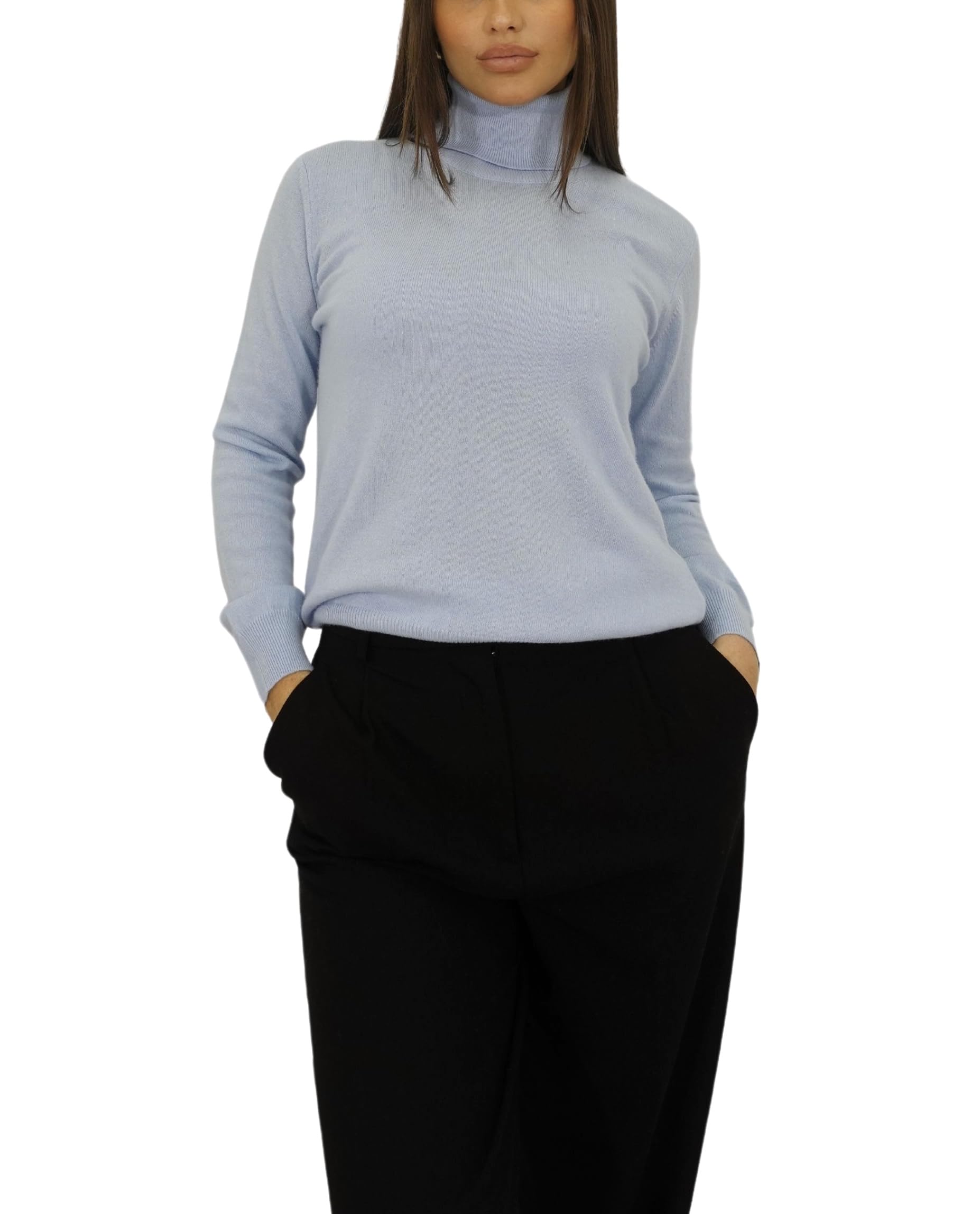 Win's Women's Wool and Cashmere Turtleneck Sweater, Made in Italy, Sky blue, M
