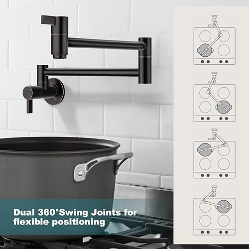 Miniatura 3 de ARCORA - Grifo de llenado de ollas de bronce aceitado, grifo plegable tradicional de montaje en pared, 2 manijas con brazos oscilantes de doble