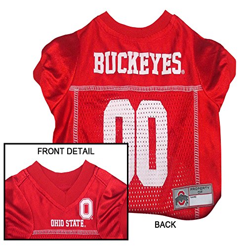 Image of Pets First NCAA College Ohio State Buckeyes Mesh Jersey for DOGS & CATS, X-Large. Licensed Dog Jersey with your Favorite Football /Basketball College Team