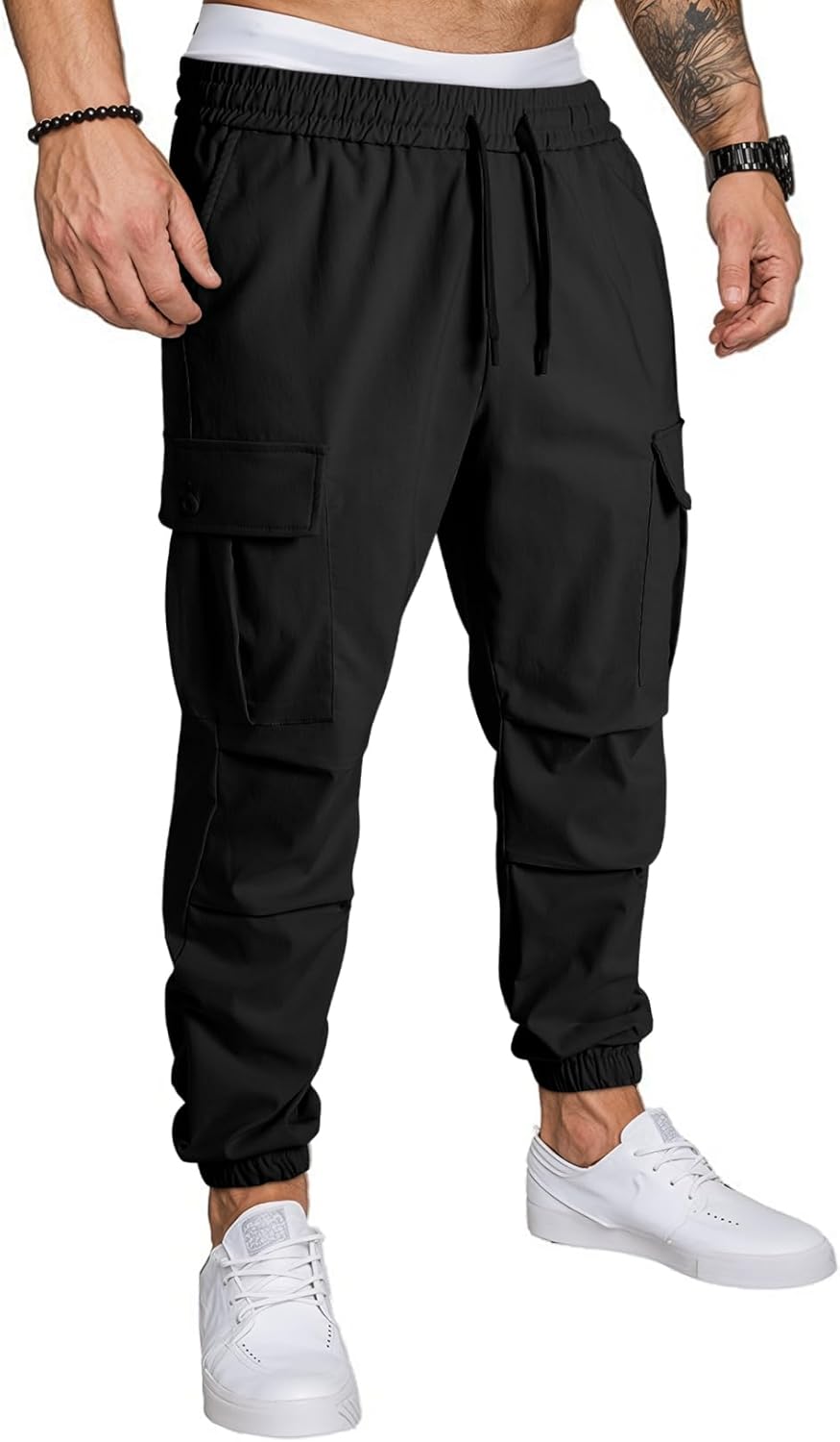 JMIERR Mens Casual Cargo Joggers Pants Elastic Waist Drawstring Stretch Relaxed Fit Work Pants Tapered Sweatpants