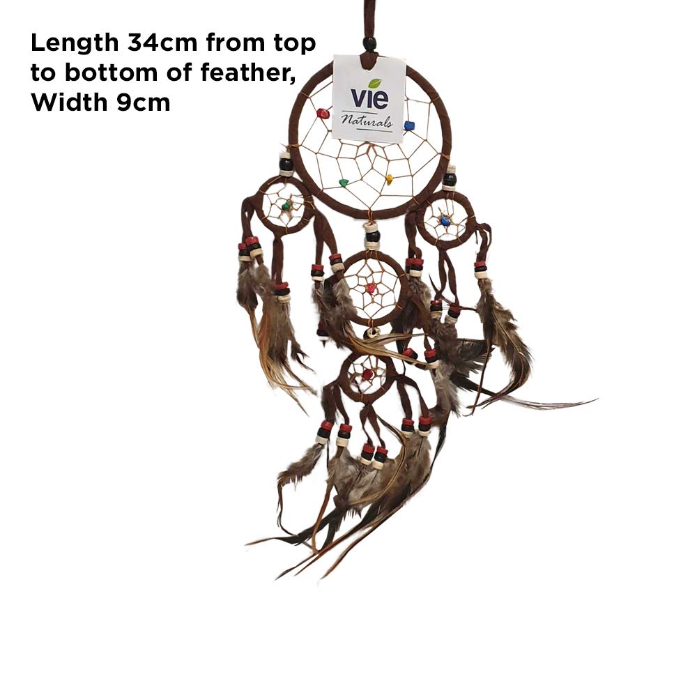 Vie Naturals Dream Catcher with Beads, 9cm Ring with 4 Smaller Rings, Brown, Multicolor - Image 3