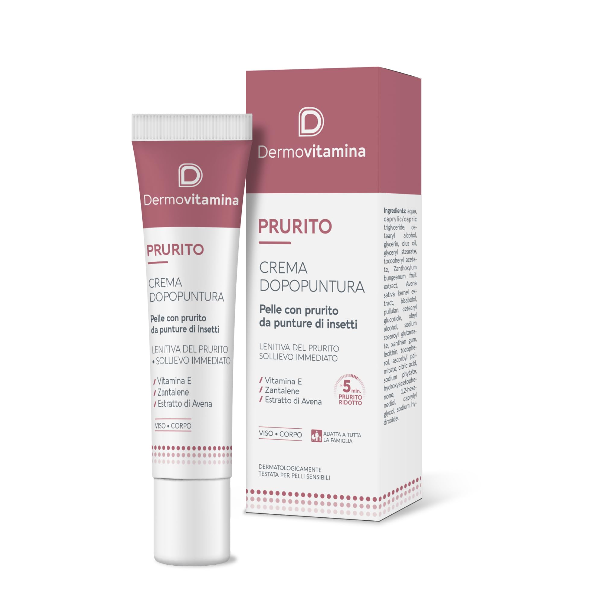 Dermovitamina Prurito Crema Dopopuntura – Lenitiva Immediata per Punture di Insetti –Antizanzara – Viso e Corpo – Per Tutta la Famiglia – Dopo puntura Zanzare Bambini – 15 ml