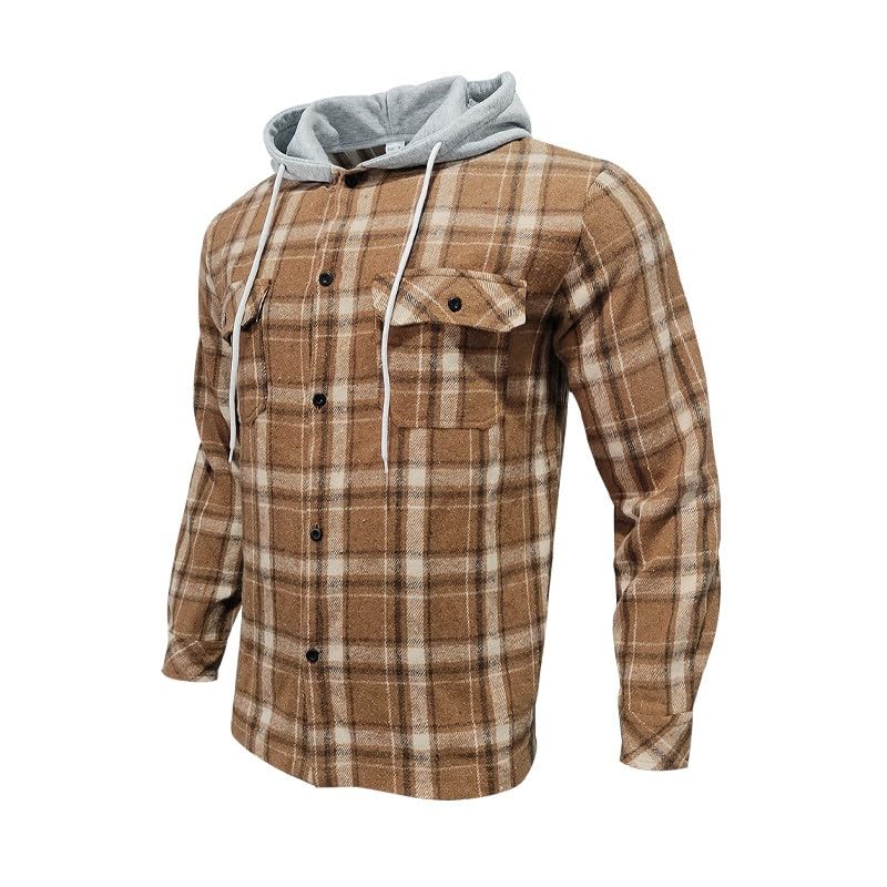 RTTUIOP Mens Plaid Jacket Hoodies Winter Casual Long Sleeve Big and Tall Checkered Button Down Coats Warm with Hood3