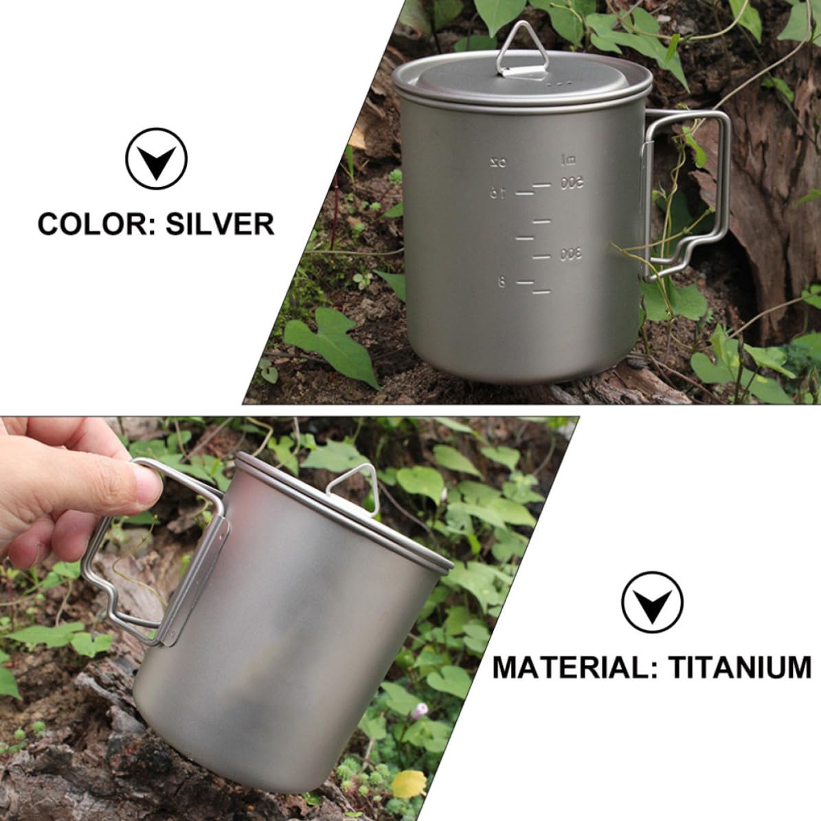 OUNONA Campingbecher aus Titan 750ml mit Deckel, Leicht, Faltbar
