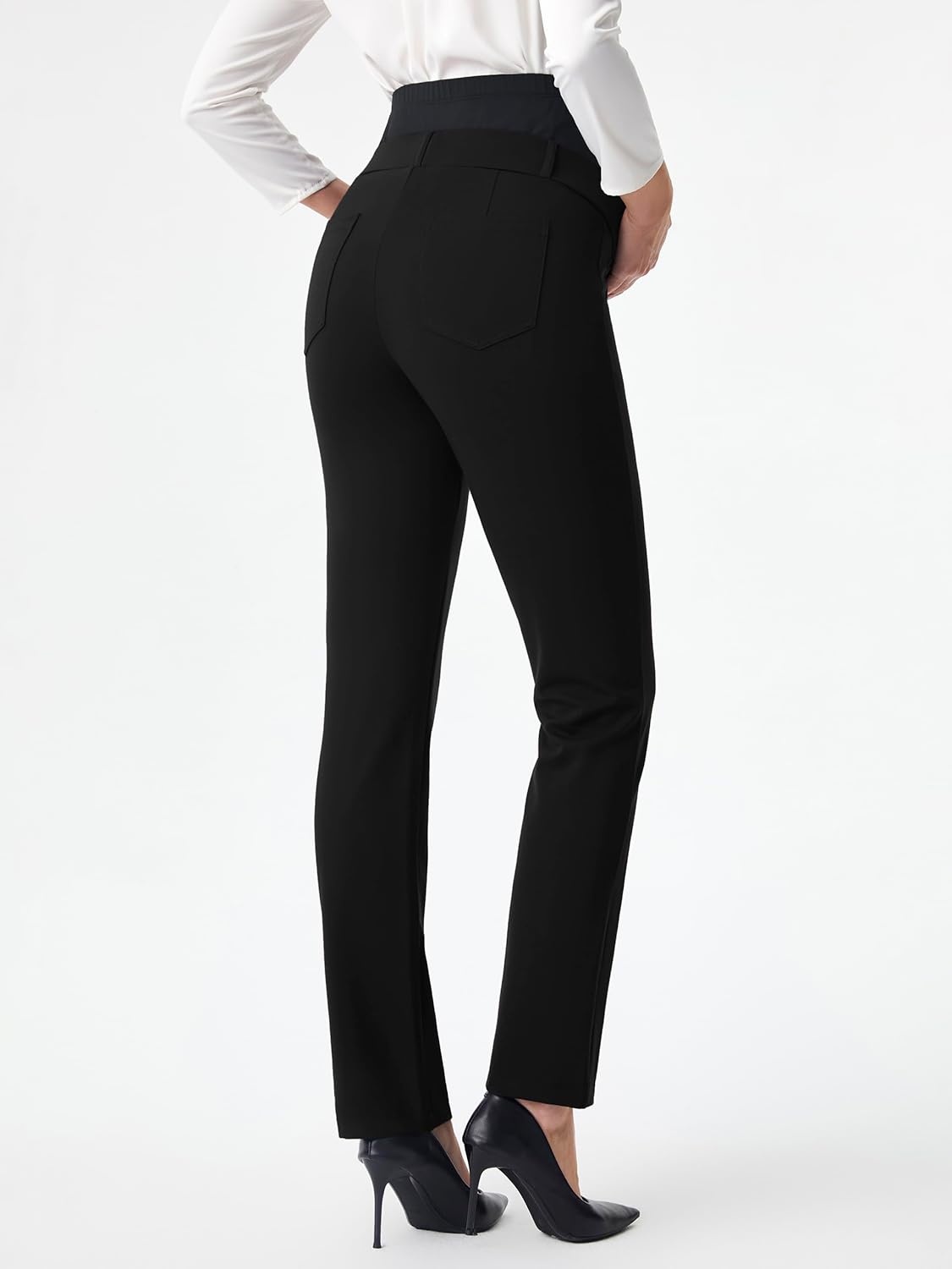 AFITNE Maternity Pants for Work Over The Belly Straight Leg Dress Slacks Strethy Pregnancy Office Casual Yoga Pants - Image 8