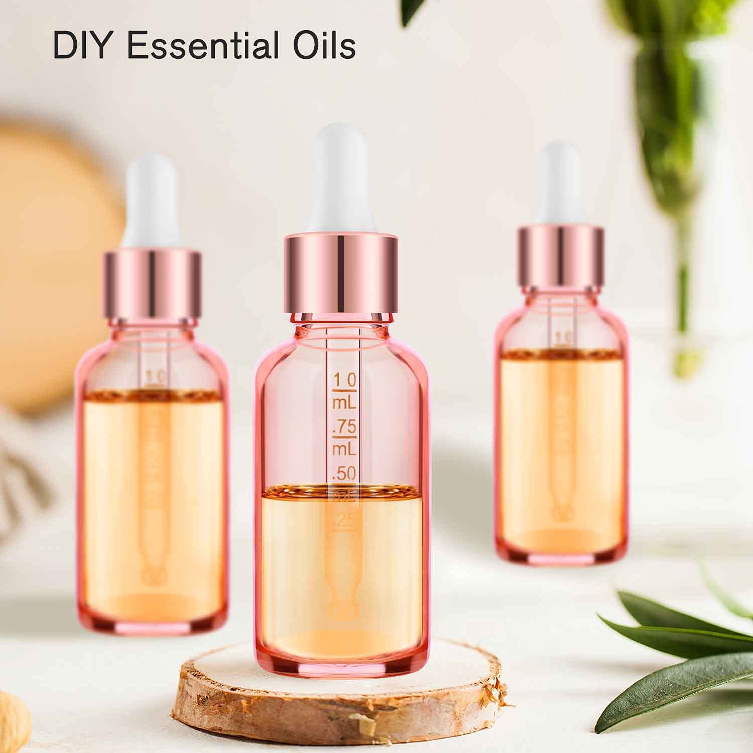 Lot de 24 flacons compte-gouttes vides en verre de 60 ml avec compte-gouttes en forme de rose, 1 bouchon supplémentaire, 2 entonnoirs en plastique, 2 pipettes et 48 autocollants pour huiles