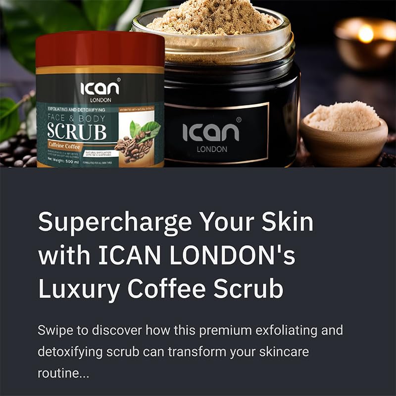 ICan London Coffee Face and Body Scrub with Caffeine, Exfoliating and Detoxifying, 500ml - Image 2