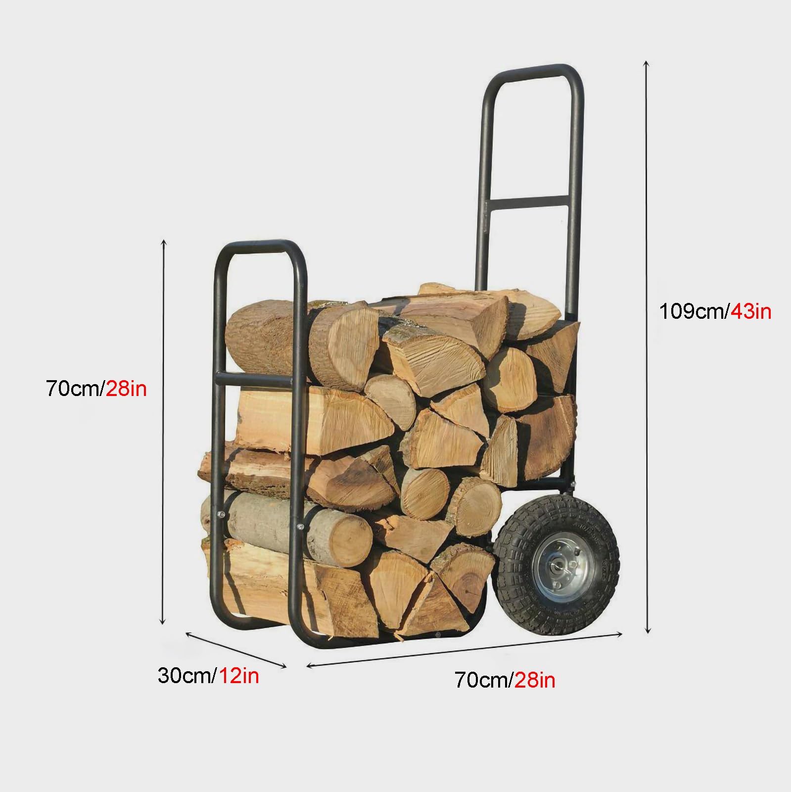 Carrello per legna da ardere con ruote grandi, carrello per legna da ardere, per interni ed esterni, design robusto