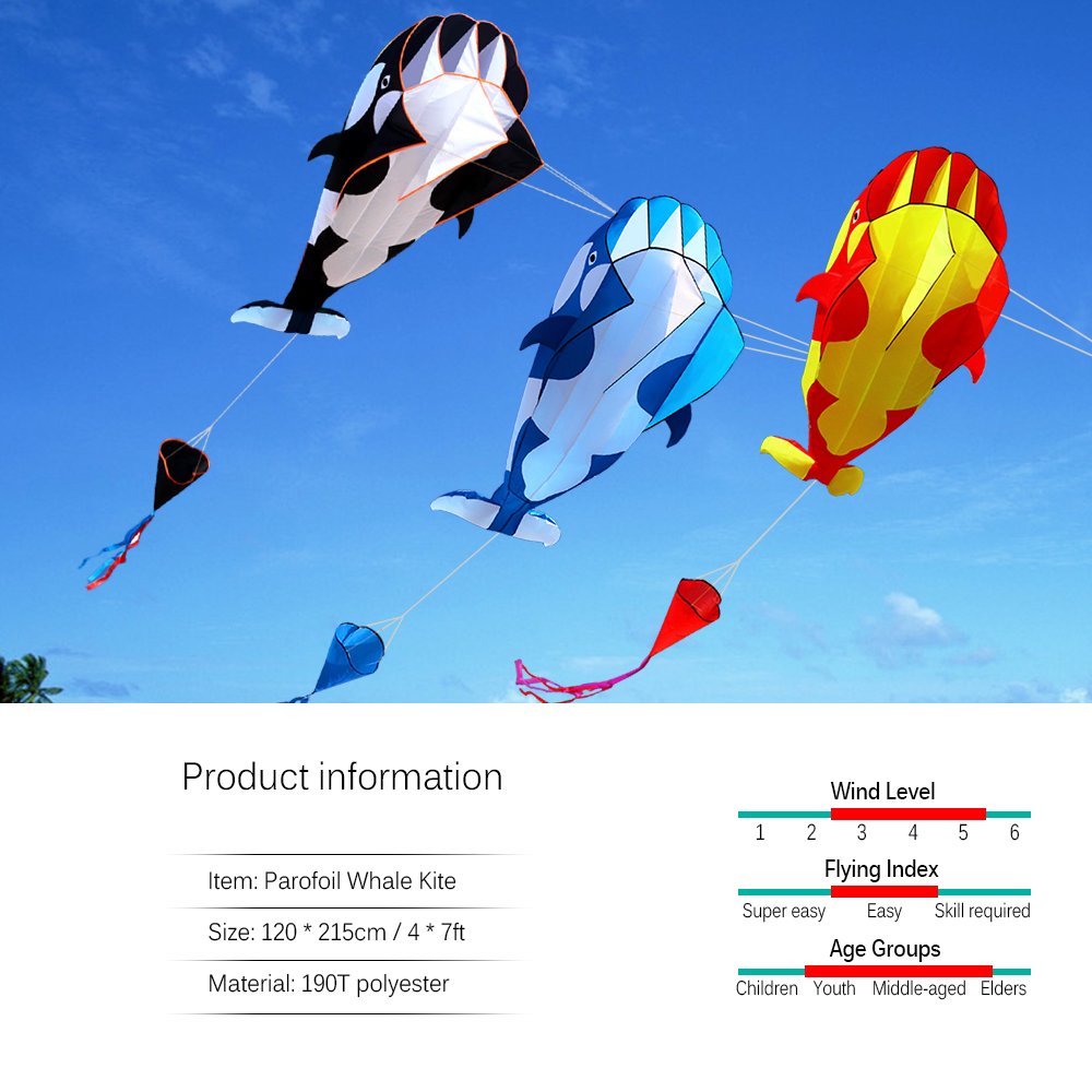 Lixada 3D Niños Adultos Dragón Gigante Sin Marco Suave Parafoil Ballena Gigante Dragón Cometa de Vuelo Mejor Cometa Grande Playa Dragón, 120 x 215 cm, con Bolsa de Almacenamiento