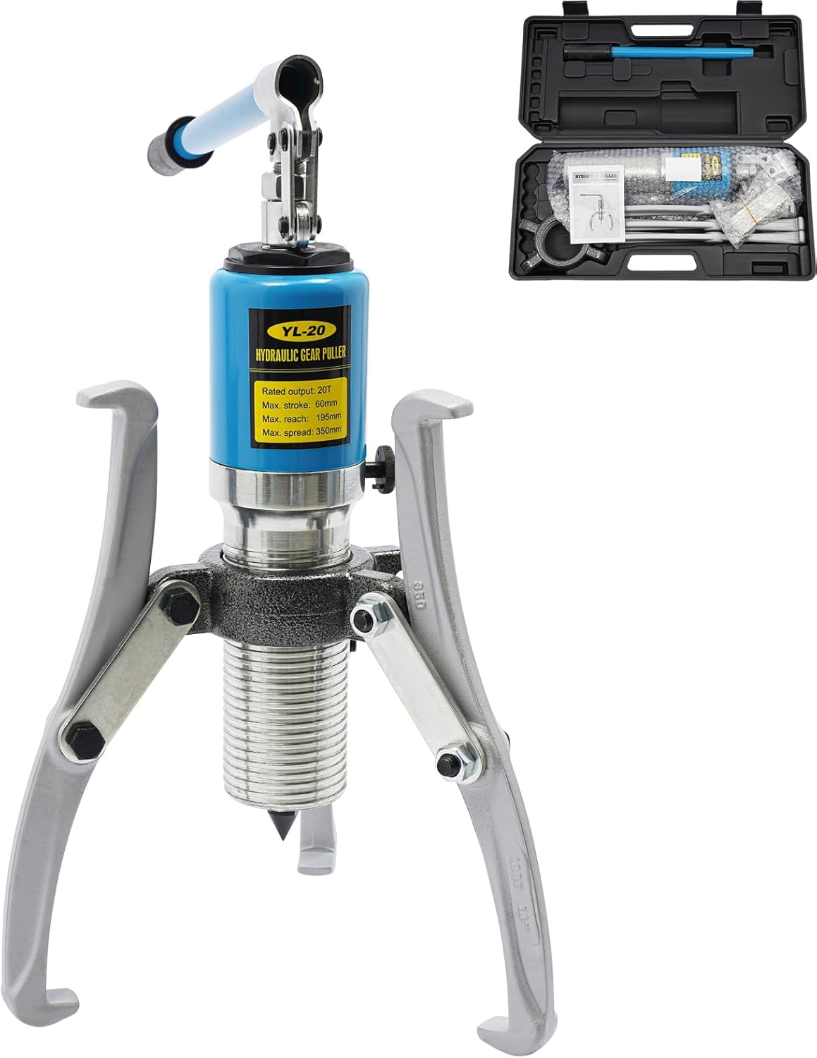 YL-20 Hydraulic Gear Puller Set,20 Ton Capacity Wheel Bearing Puller Kit,2 & 3 Jaws Pulling Separator for Wheel Hubs Rotors Car Axles Pulleys Brake Drums