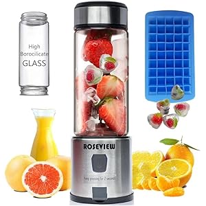 Portable Smoothie blender Glass bottle Mini USB rechargeable 2 battery Handheld Shakes blend Cup USB juicer Cordless Personal smoothies maker mixer (Steel)