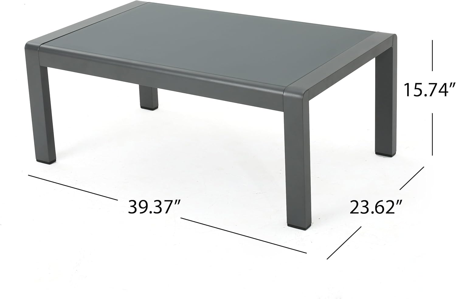 Christopher Knight Home Cape Coral Outdoor Aluminum Coffee Table with Tempered Glass Table Top, Grey