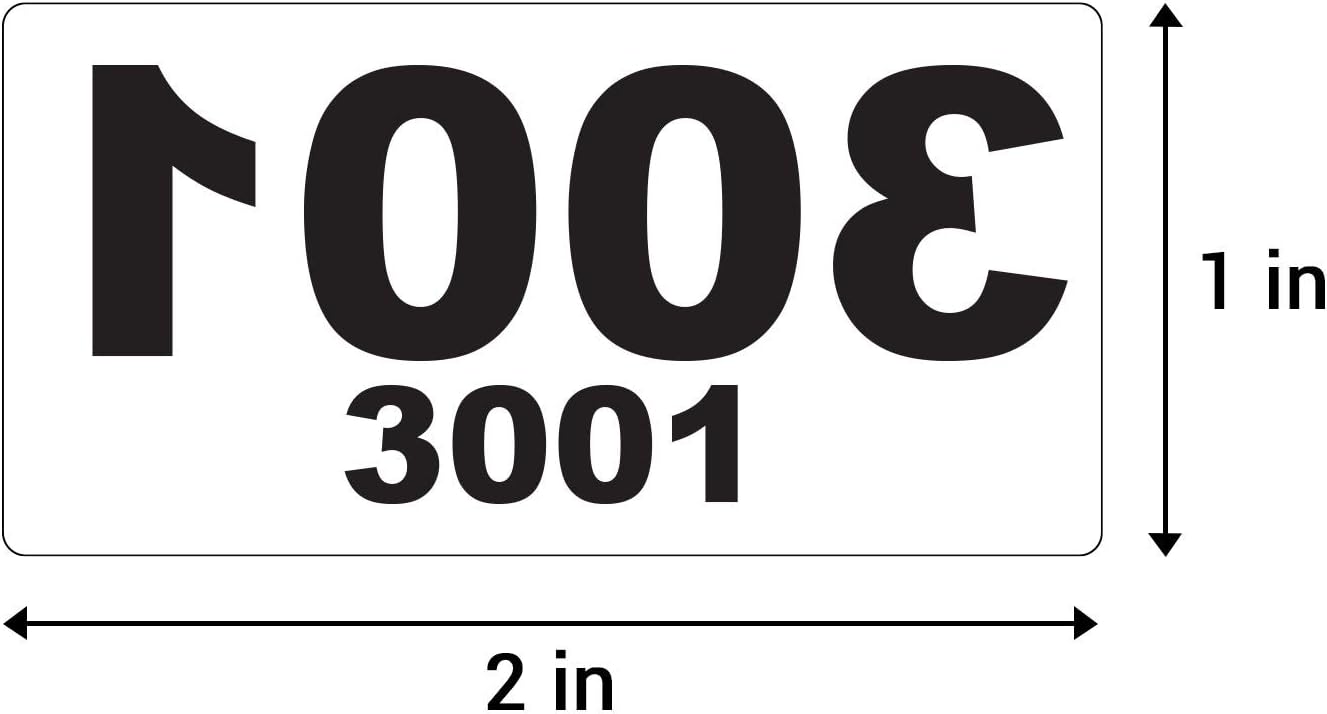1000 Reverse Number Sticker Labels [3001-4000] - 1" x 2" Live Sales Mirrored Reverse Number Stickers Consecutively Numbered Stickers Live Sale Tags, White - 1 Roll of 1000