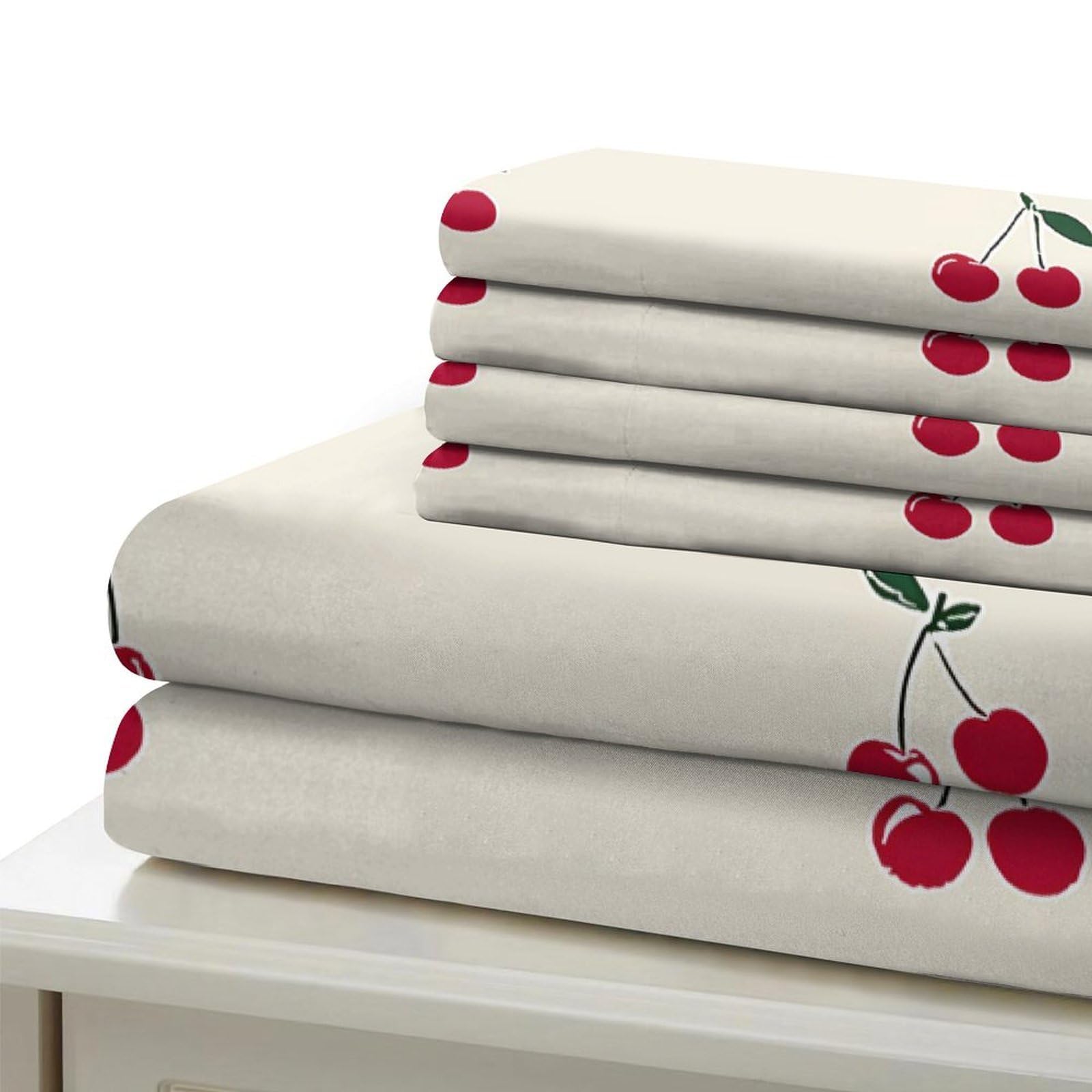 Kirschcluster 3-teiliges Reines Polyester Vintage Frucht Muster Bettbezugset, Versteckter Reißverschluss, Für Kleinkinder, Babysicher & Gifffrei, Pflegeleicht King（220x240cm）