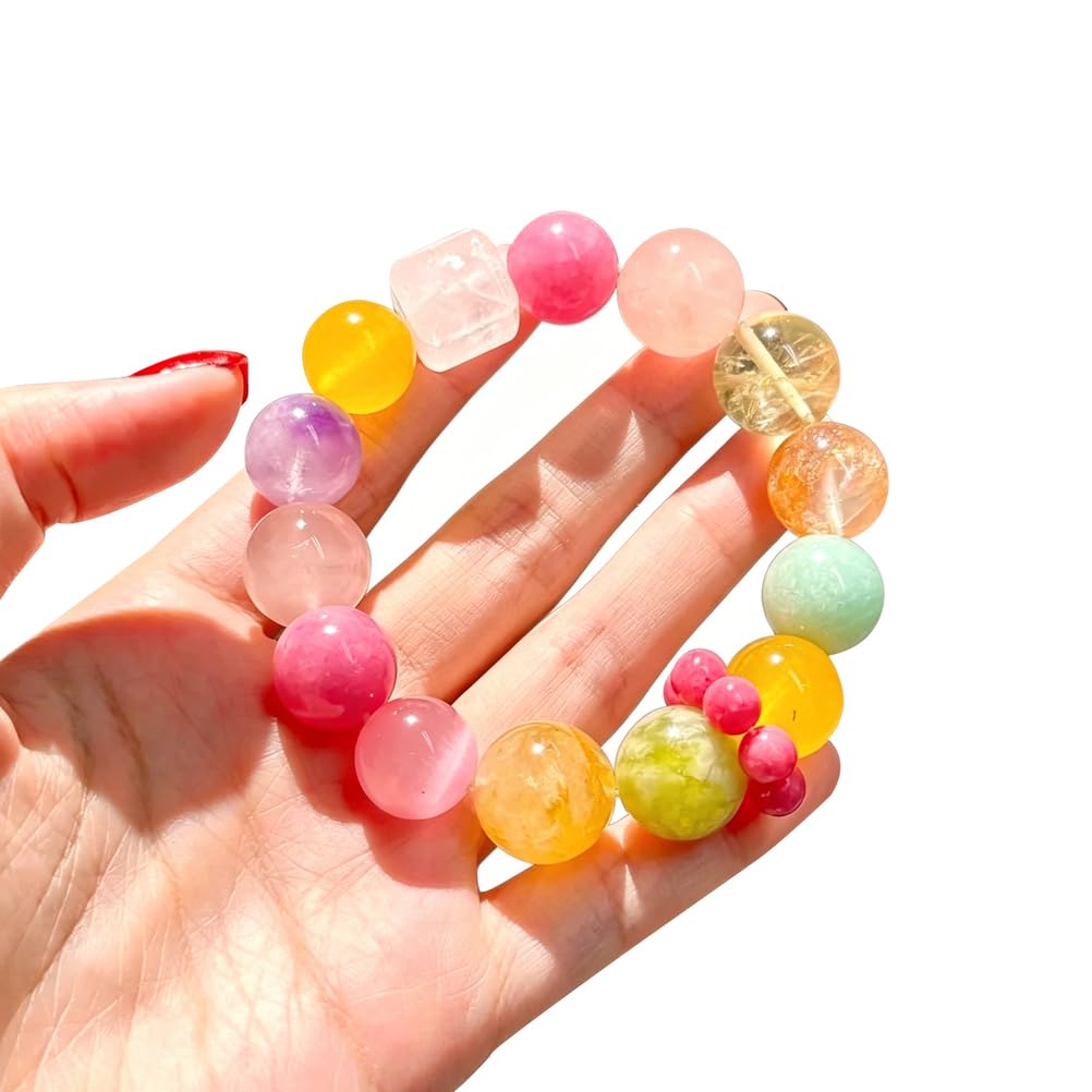 Bracciale Multiplo con Quarzo Fiore Giallo Naturale e Cristallo