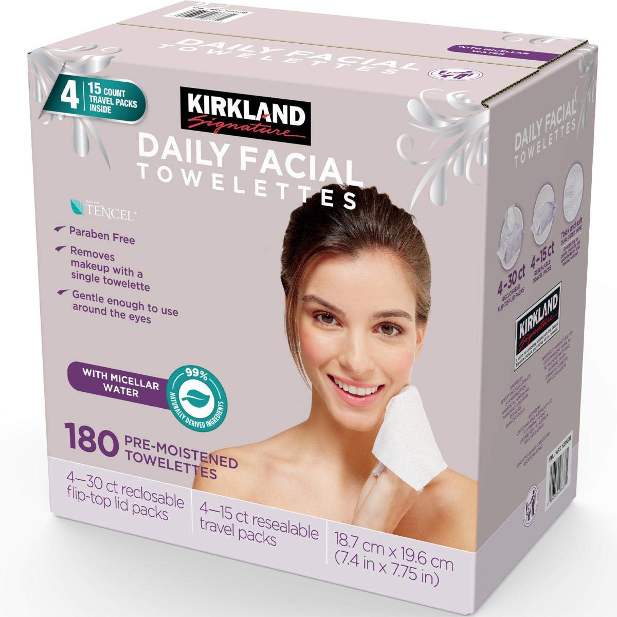 Kirkland Signature Lot de 180 lingettes nettoyantes micellaires quotidiennes pour le visage