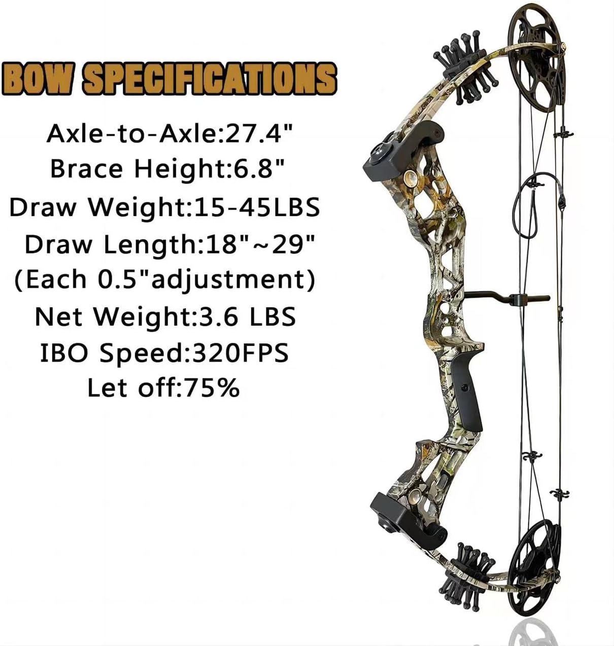 Compound Bow Set 15-45lbs for Pull Beginner and Teens Right Handed Adjustable 18"-29" Draw Length, 320 FPS Speed, Hunting Bow Archery Set New 2024