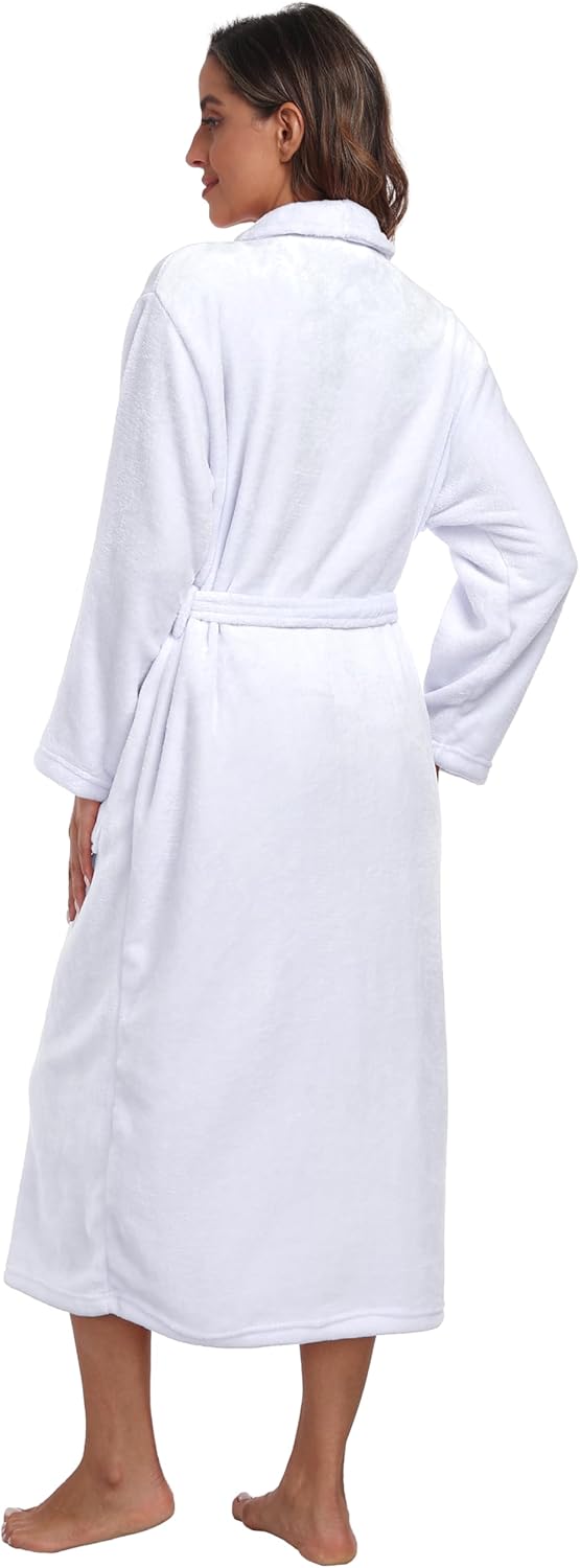 Womens Plush Soft Robe Warm Fleece Shawl Collar Bathrobe Fluffy Long Spa Robes with Pockets - Image 5
