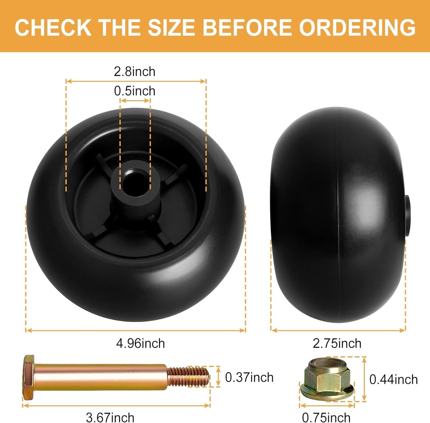 UP2WIN Mower Deck Wheels 753-04856A Compatible with Craftsman Hu sq Cu b C ad et J D Lawn Mower Tractor, Riding Lawn mower deck Rollers Work with 54" 48" Deck, Replace for 753-04856, 734-03058, 4 Pack