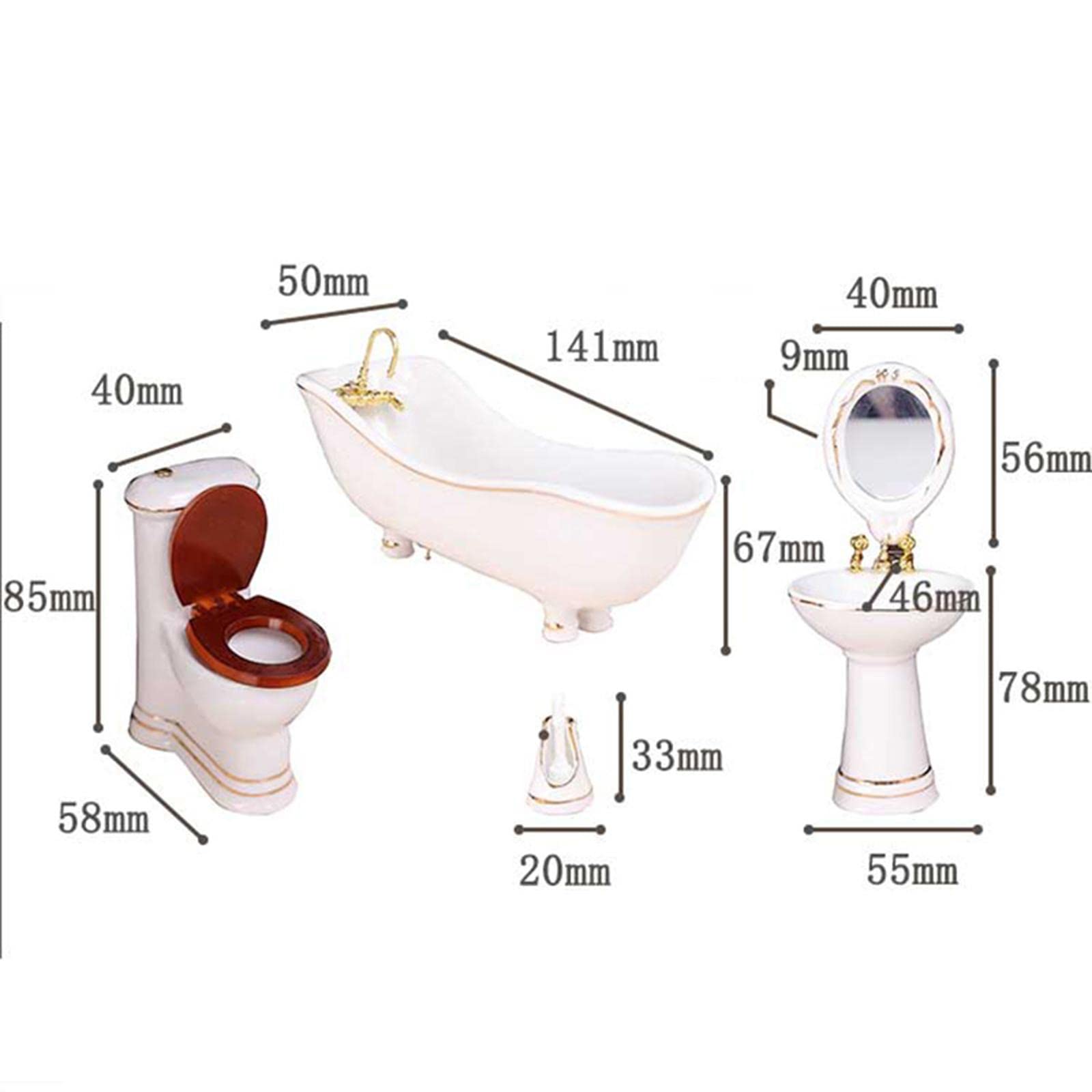 Oshhni 5 Pièces 1/12 Échelle Dollhouse Accessoires Ensemble de Salle de Bain DIY Scène Accessoires Miniature Lavabo pour Salle de Bains Toilette Toilette, blanc et rouge