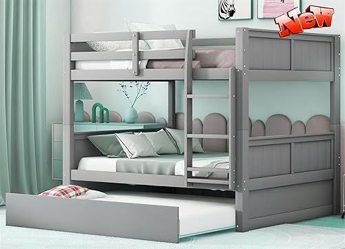 Litera convertible de madera maciza más fuerte y segura de tamaño matrimonial sobre matrimonial con nido, base de litera gruesa más estable, litera