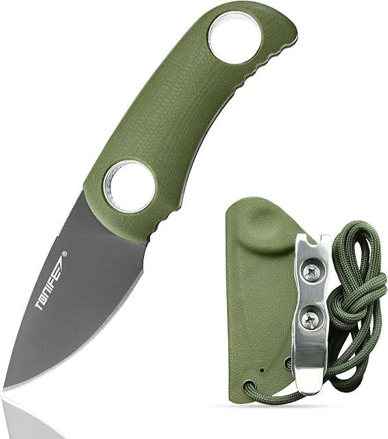 TONIFE Runer Fixed Blade Knife z regulowaną smyczą Paracord i Kydex Sheath, EDC Knife z 1.9" Full Tang Blade dla Outdoor Camping Hiking (Zielony + szary tytan)