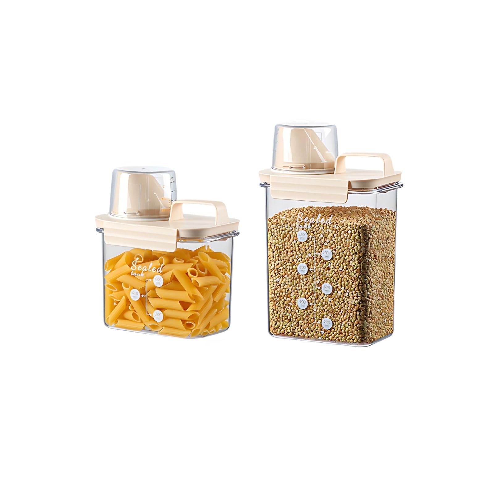 EssQuintorial Cereal Storage Containers,Rice Container with Measuring Cup,BPA Free Airtight Food Storage Container for Flour,Beans,Pet Food,Washing Powder（1100ml+1800ml）