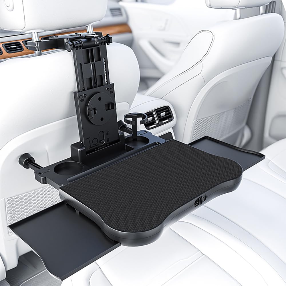 NEWFUN Auto Tisch für Rücksitz Beifahrer, Schreibtisch mit Getränkehalter und Handyhalter, Laptop Schreibtisch für Autofahrten