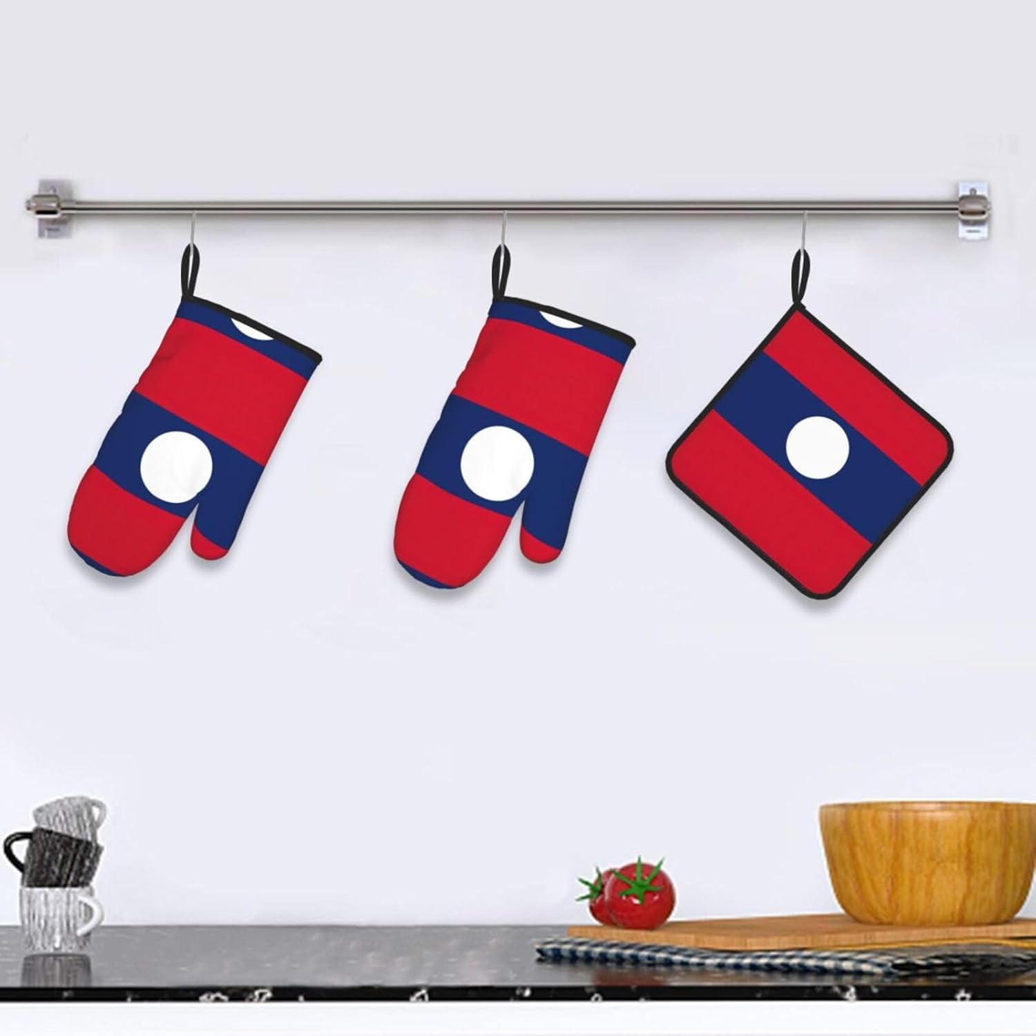 Flag of Laos Kitchen baking three piece set/oven gloves, fit for cooking, baking, steaming, and grilling