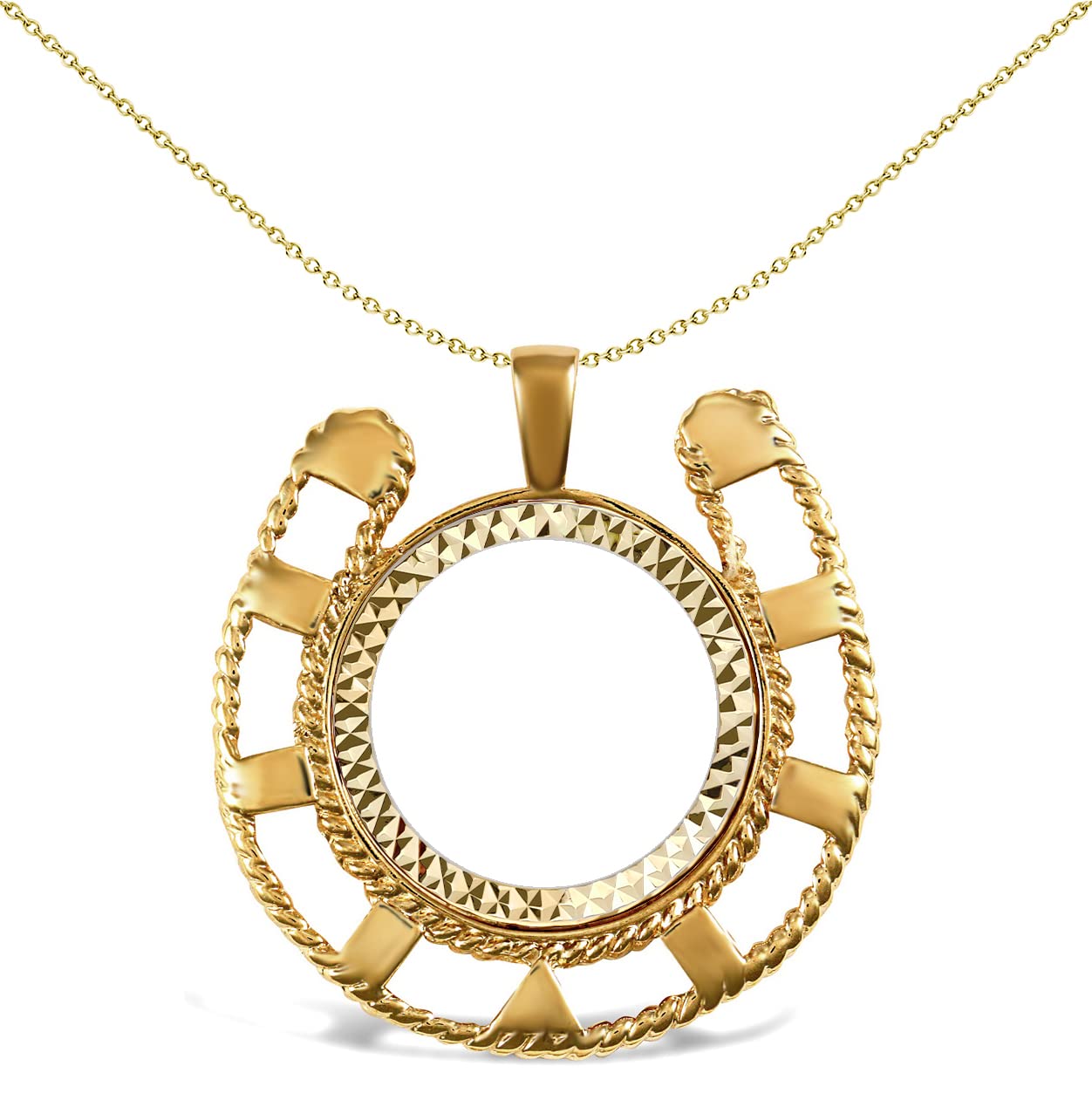 Gold Coin Mount Pendant Jewelco London 9ct Yellow Gold Lucky Horse Shoe ...