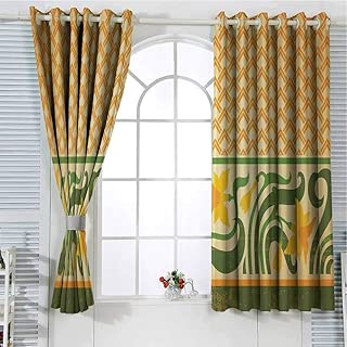 Jinguizi Grommet Window Curtain Room Decor for Boys Art Nouveau,Fresco Ornament Geometric Pattern with Exotic Daffodil Floral Border,Orange Yellow Green Short Curtain 72 x 63 inch - coolthings.us