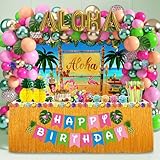 Luau Birthday Party Decorations Hawaiian Party Decorations 169 Pcs Tropical Aloha Party Supplies for Summer Beach Holiday Including Balloon Arch Kit Backdrop Table Skirt Banner Cake Toppers Straws