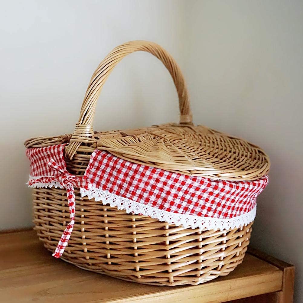 Atyhao Cestas de Picnic de Mimbre Cesta con Tapa y Asa, Cestas de Regalo de Mimbre Cesta de Picnic Tejida de Sauce Ovalada Vacía Cesta de Dulces Cesta de Almacenamiento Cesta de Boda