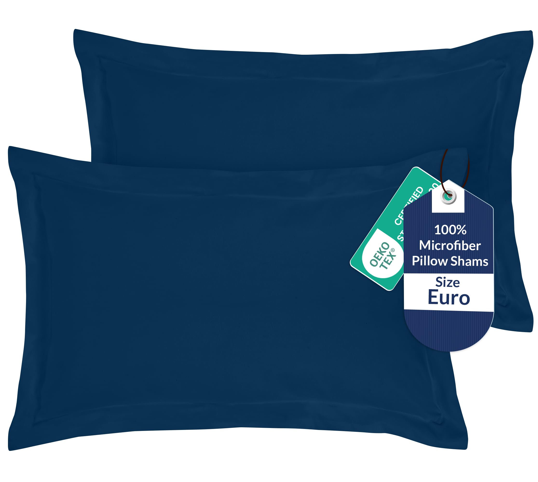 Royale Linens Microfiber Euro Size Pillow Shams Set of 2 - Navy Shams