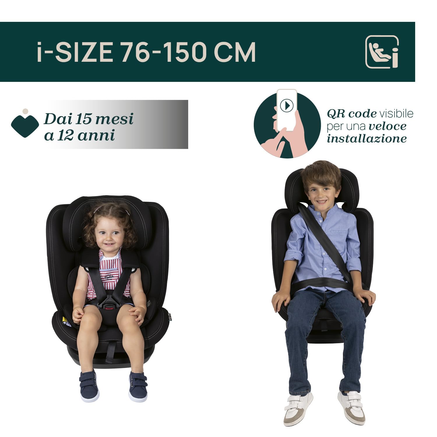 Seggiolino Auto Mokita I-Size, con sistema Isofix, per bambini di altezza compresa tra 76 e 150 cm, utilizzabile a partire dai 15 mesi, Riduttore incluso, Grigio