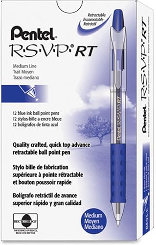 Miniatura 5 de Pentel BK93C R.S.V.P. RT Bolígrafo retráctil, 0.039 in, barril transparente, tinta azul, docena