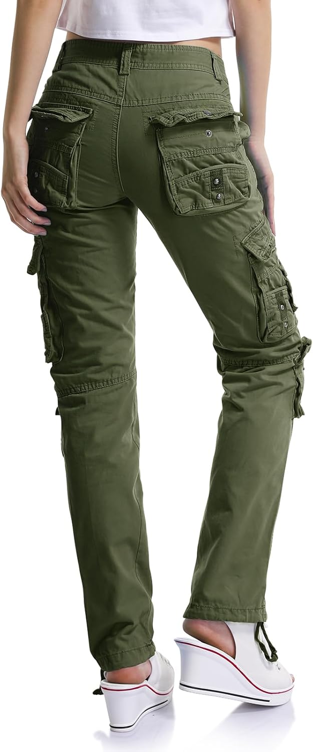 OCHENTA Women's Cotton Casual Cargo Work Pants Travel Hiking Baggy Y2K with Multi Pockets - Image 2