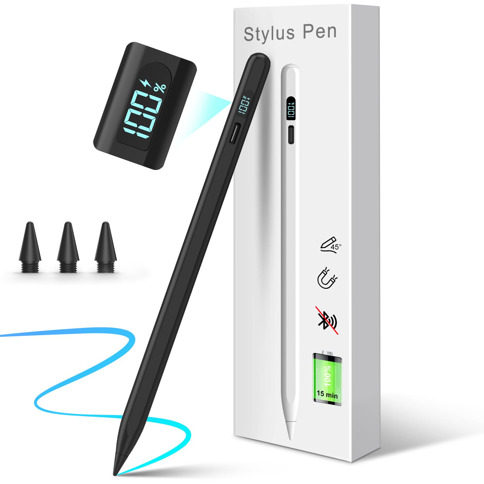 Stylus Pen for Ipad Pen 2018-2025- Pencil for Ipad 3X Faster Charge/Work 11H with Palm Rejection/Tilt Sensitivity for iPad 11/10/9/8/7/6th Gen, Air 11/13''(M3), Pro11/12.9/13'',Air3-5,Mini 5/6 Black