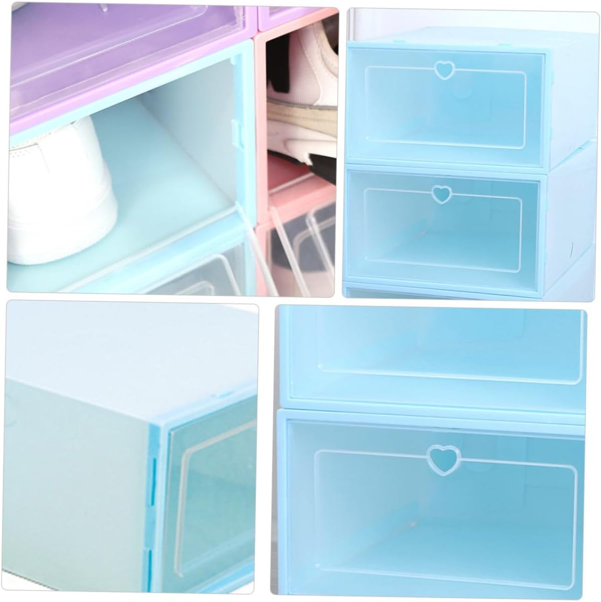 Kichvoe 6Pcs Transparent Drawer Type Shoe Storage Boxes for Women Peach Blue Stackable Plastic Organizer with Visible Window for Neat Shoe Display and Easy Access