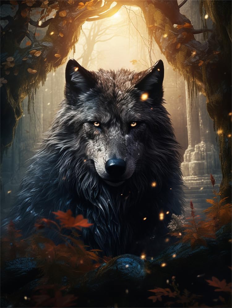 Kit broderie perles loup fantastique pour surmonter l'ennui et le stress
