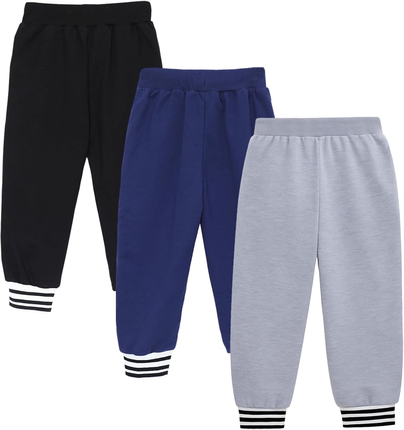 HILEELANG Toddler Boys Cotton Jogger Sweatpants 3 Pack, Soft Adjust Elastic Waist Pants with Pockets, Sizes 12M-7T - Image 3