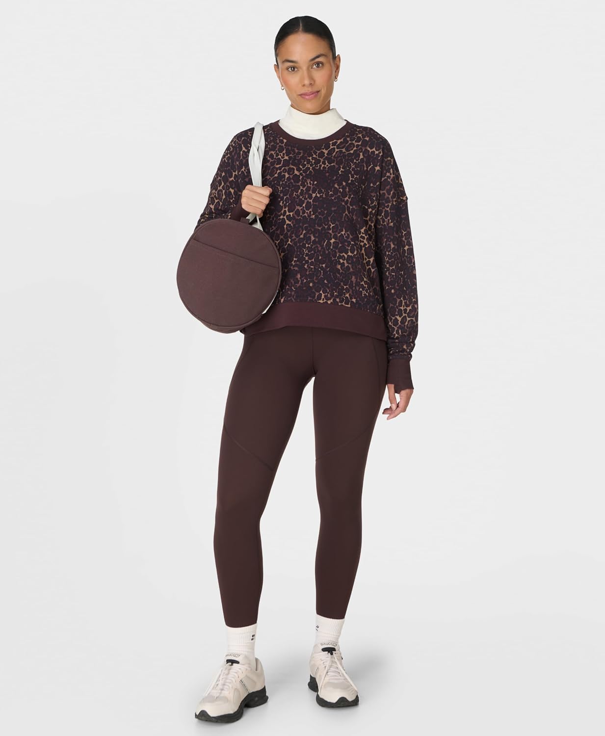 Sweaty Betty Women's After Class Crop Sweatshirt Sweatshirt, Brown Wild Leopard Print, 24 - Image 2