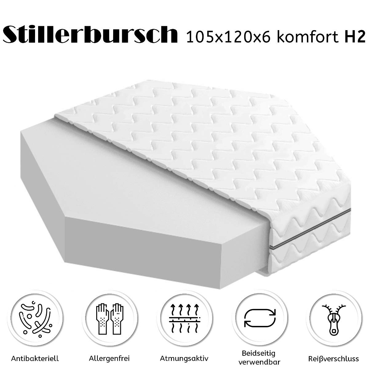 Laufgittereinlage 6 eckig 120cm H2 | Laufgittermatratze | Babymatratze Laufstall | Made in Germany | 100% Polyester | Bezug waschbar 40 Grad | weiß