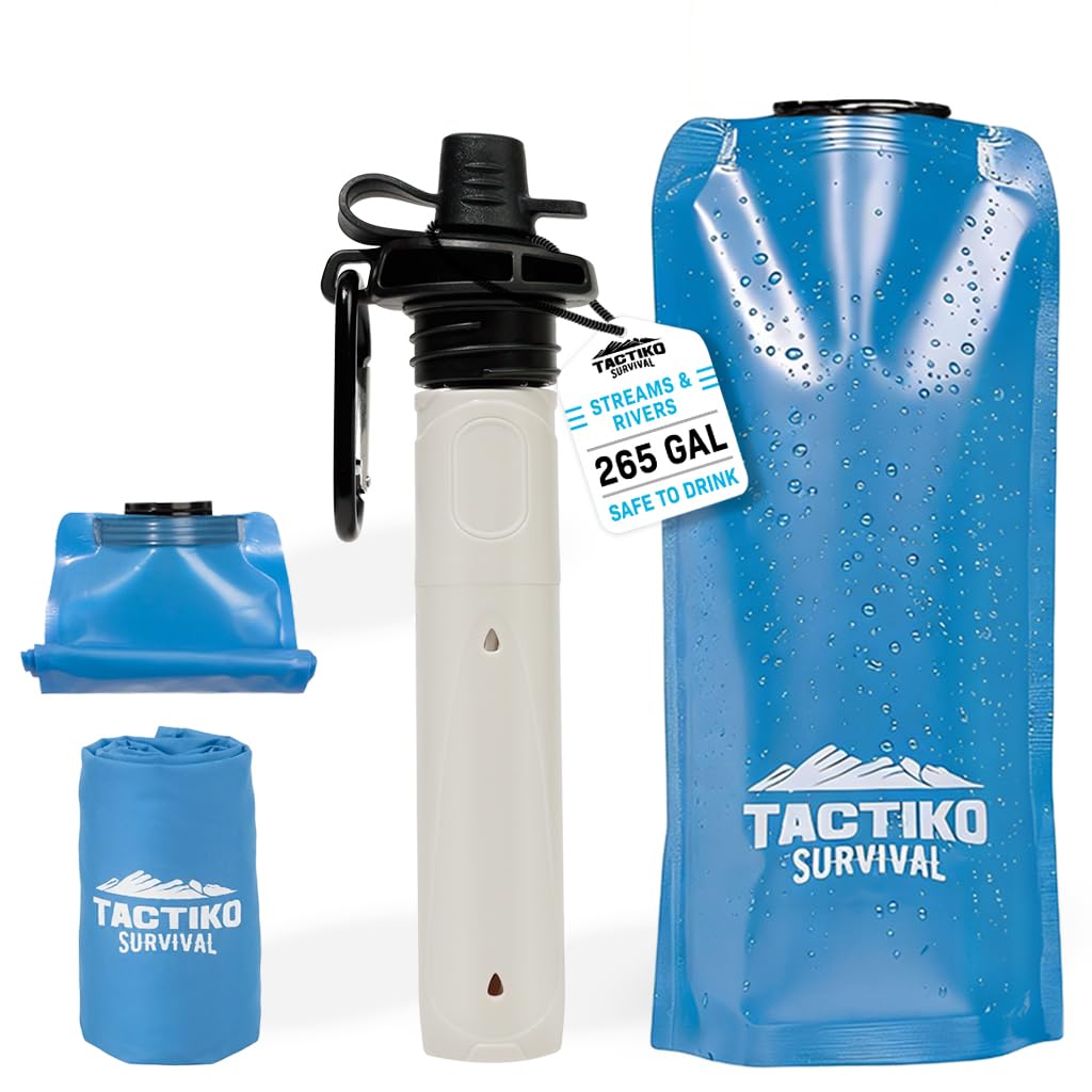 Tactiko Survival 20oz/600ml Purifying Water Bottle Filter Kit - Filter 265 Gal. Water from Rivers, Lakes & Streams - SGS Certified - UF Membrane,