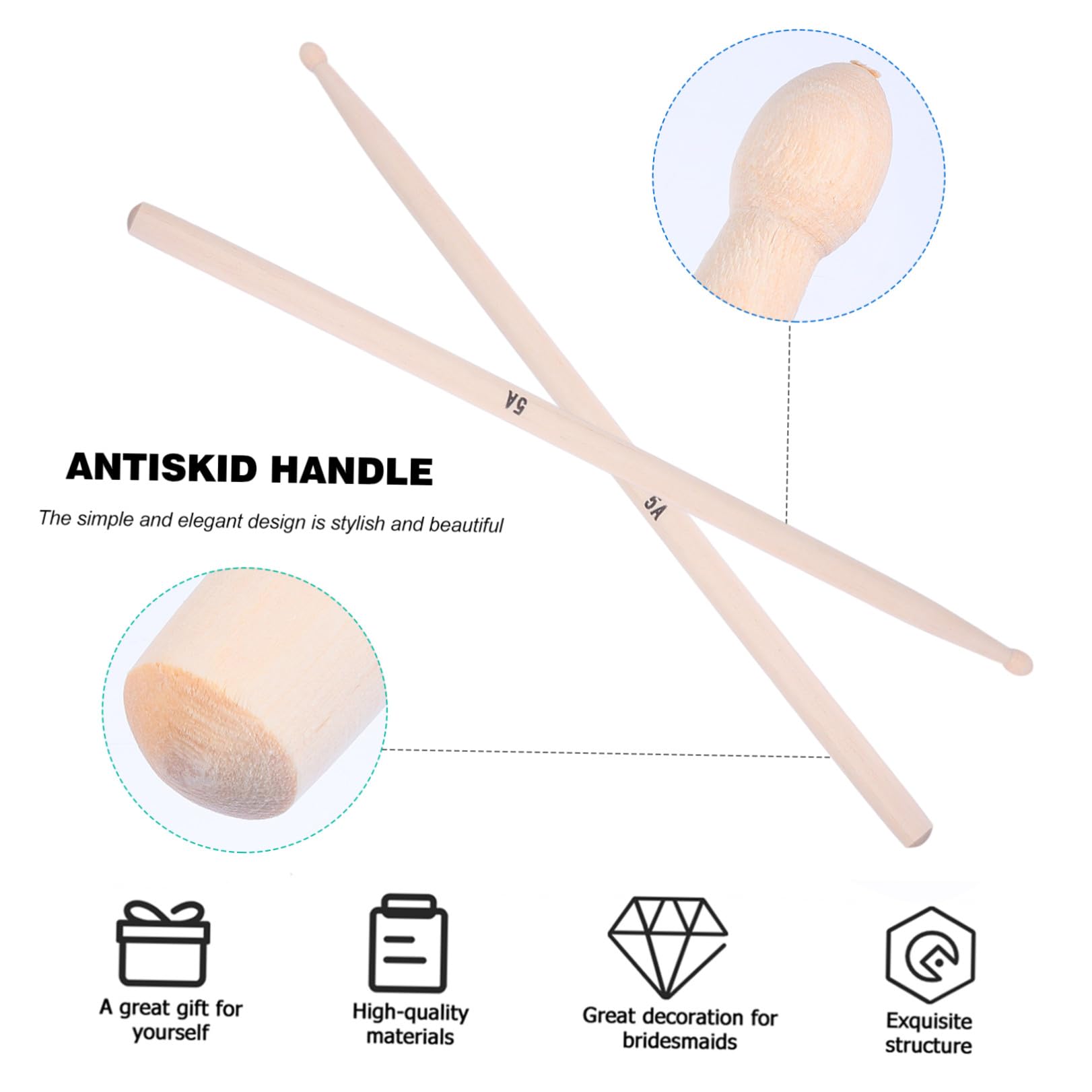 5a Ahorn Schlagzeugstöcke 20 Stück Professionelle Holz Drumsticks | Beige Ausführung, für Musiker und Erwachsene, mit Performance und Rutschfester Ausführung