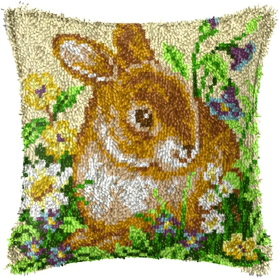 LAPATAIN Latch Hook Kits for DIY Throw Pillow Cover,Rabbit