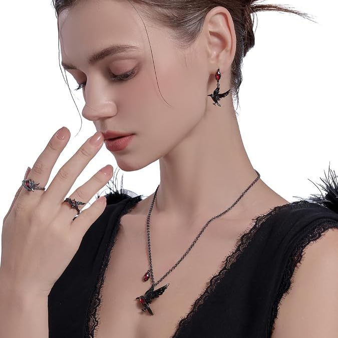 Hip Hop Style Gothic Crow Earrings Red Pendant Earrings Personalized Animal Accessories Fashion Women's Accessories
