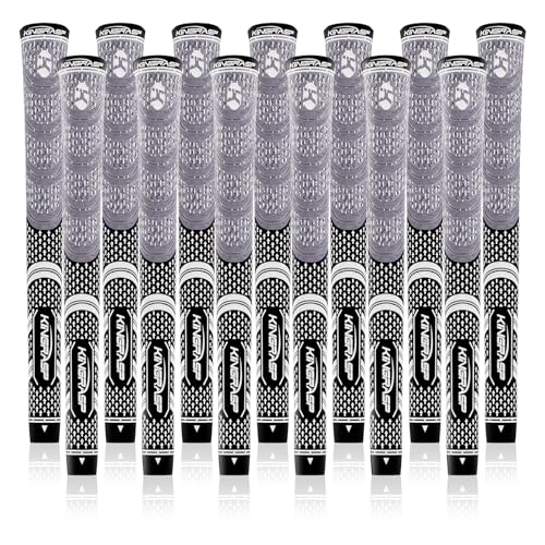 KINGRASP Multi Compound Golf Grips,Golf club grips midsize standard Size,13 Grips Set,6 Colors Optional,Anti-Slip High Stability,All Weather Cord Rubber Golf Club Grips(Gray/black, standard )